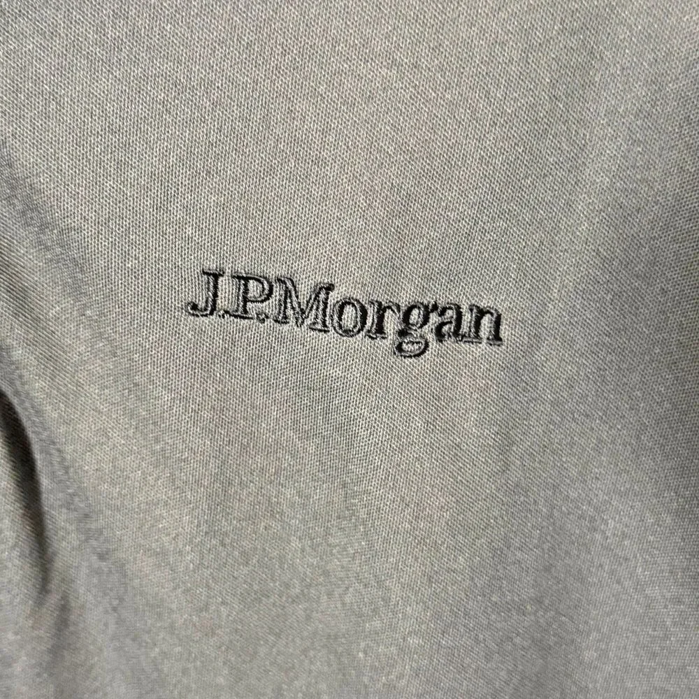 Nike Dri Fit Polo Shirt Mens Large Gray Rare JP Morgan Embroidered Short Sleeve